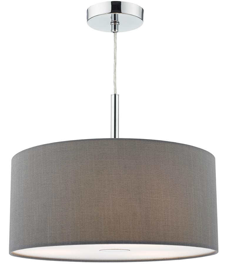 Dar Ronda 40cm Grey Drum Shade 3 Light Pendant With Diffuser