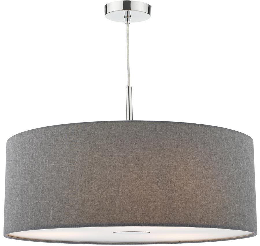 Dar Ronda 60cm Grey Drum Shade 3 Light Pendant With Diffuser