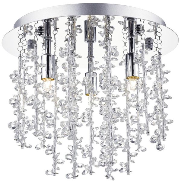 Sestina Polished Chrome 3 Light Flush Ceiling Fitting With Crystal