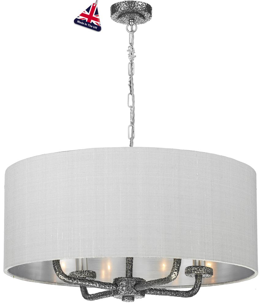 David Hunt Sloane 4 Light Silk Drum Shade Pendant Pewter