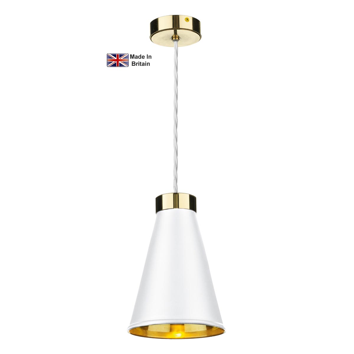 David Hunt Hyde Single Light Solid Polished Brass Pendant White Shade