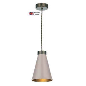 Hyde 1 light solid antique brass ceiling pendant with Cotswold cream shade
