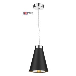 Hyde solid brass 1 light ceiling pendant in chrome with matt black shade