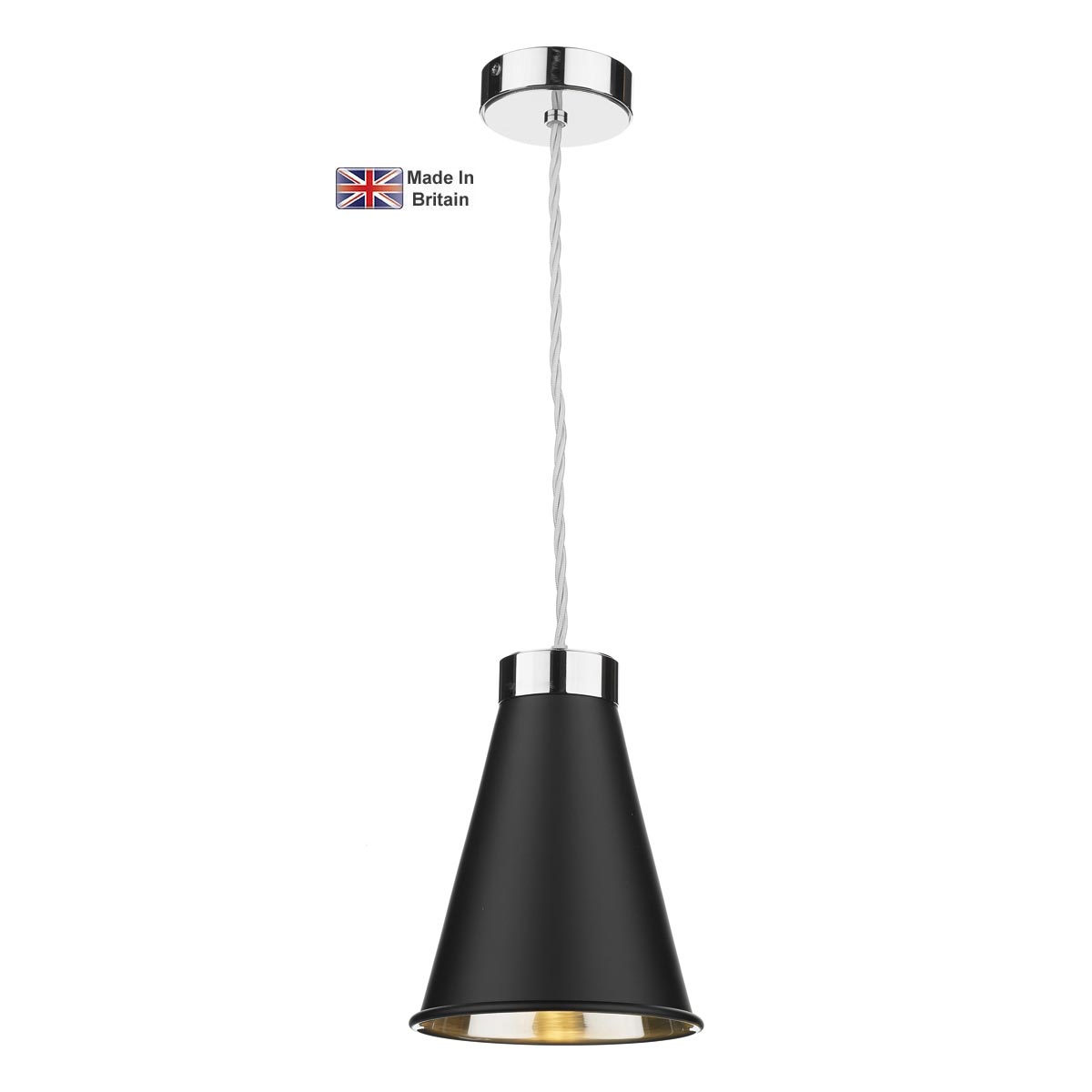 David Hunt Hyde Solid Brass 1 Light Pendant Chrome Matt Black Shade