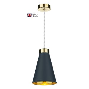 Hyde single light solid brass ceiling pendant with smoke blue shade main image
