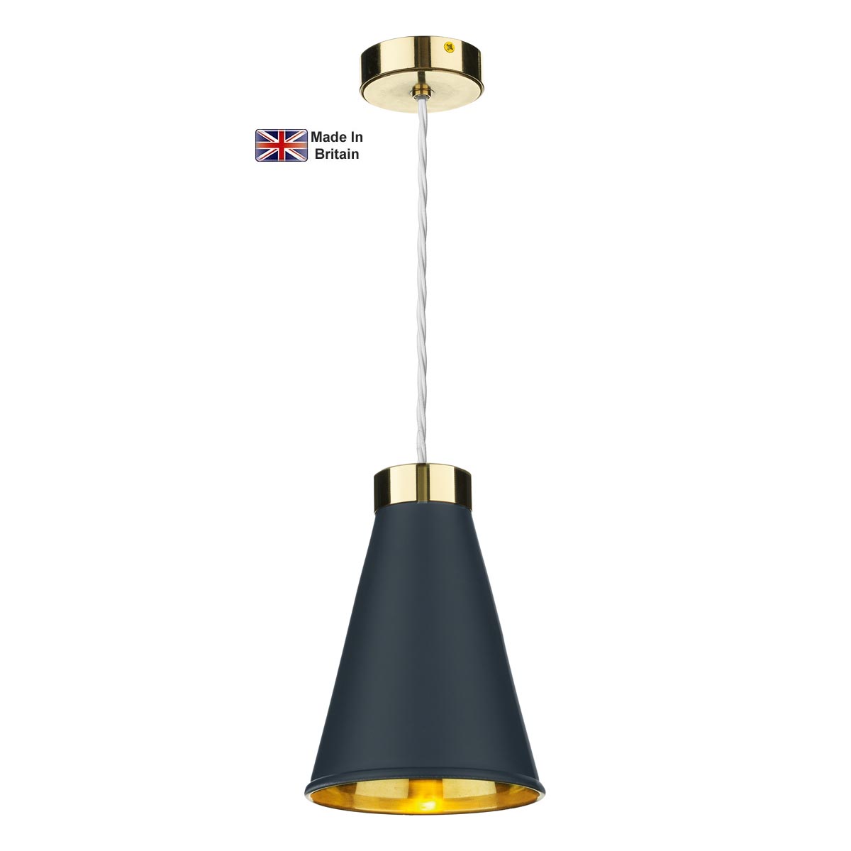 David Hunt Hyde Single Light Solid Brass Pendant Smoke Blue Shade