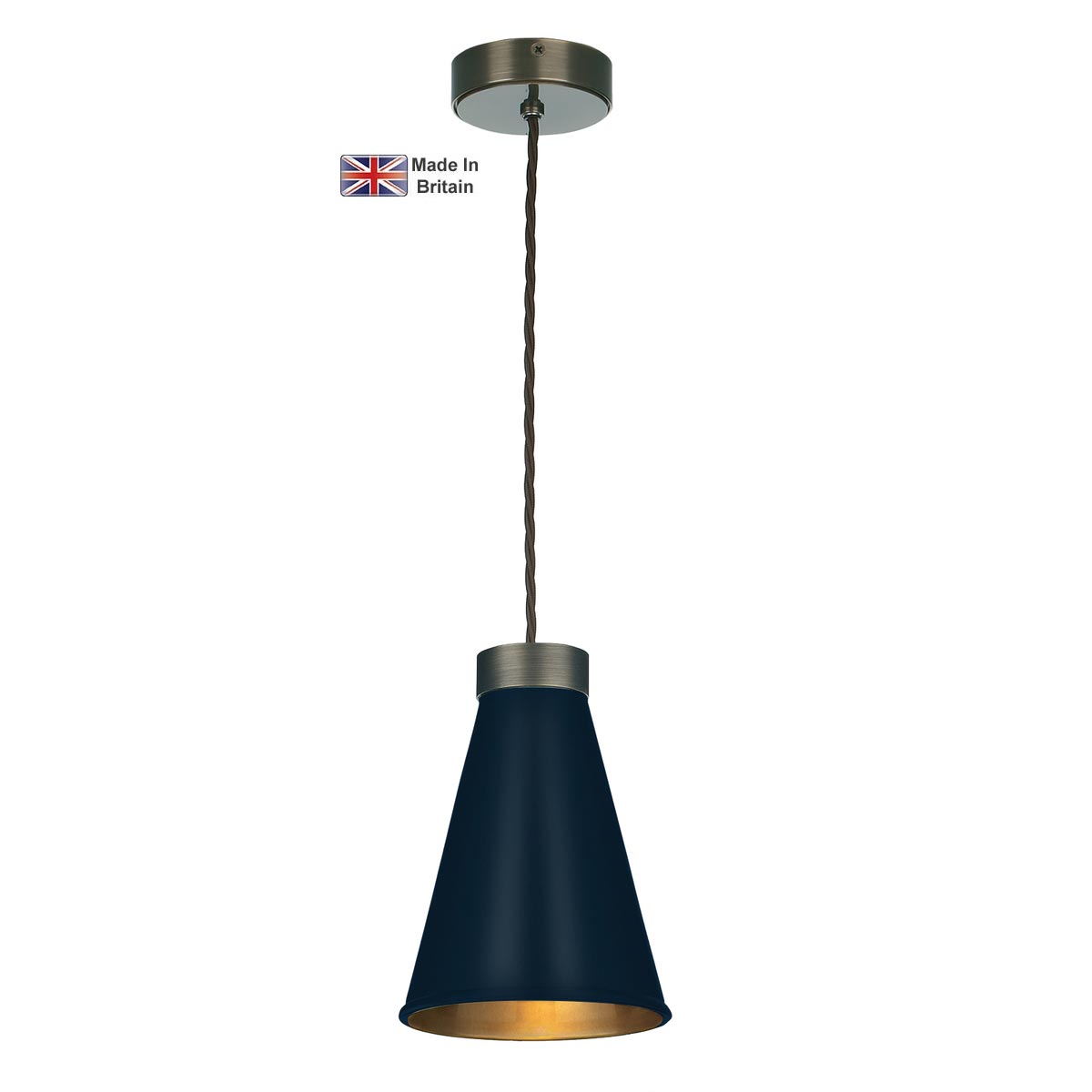 David Hunt Hyde 1 Light Solid Antique Brass Pendant Smoke Blue Shade