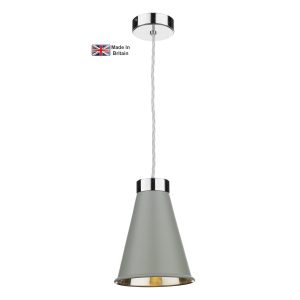 Hyde solid brass 1 light ceiling pendant in chrome with powder grey shade