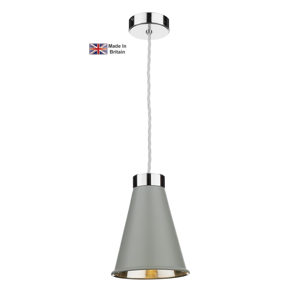 David Hunt Hyde Solid Brass 1 Light Pendant Chrome Powder Grey Shade