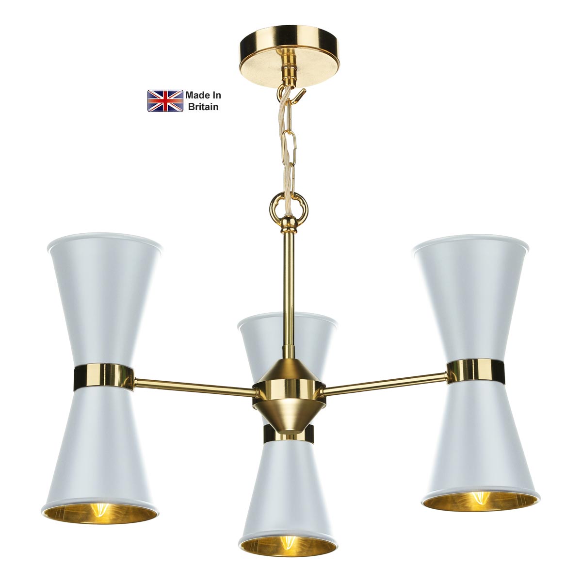 David Hunt Hyde 6 Light Solid Polished Brass Pendant White Shades