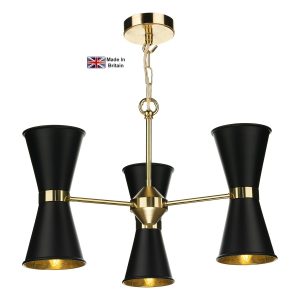 Hyde 6 light solid polished brass ceiling pendant with matt black shades with chain