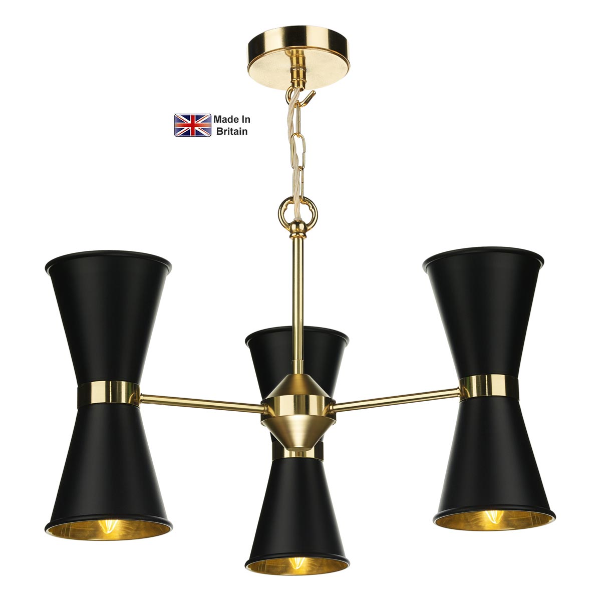 David Hunt Hyde 6 Light Solid Polished Brass Pendant Matt Black Shades