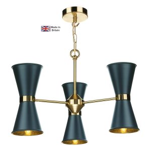 Hyde 6 light solid brass ceiling pendant with smoke blue shades with chain