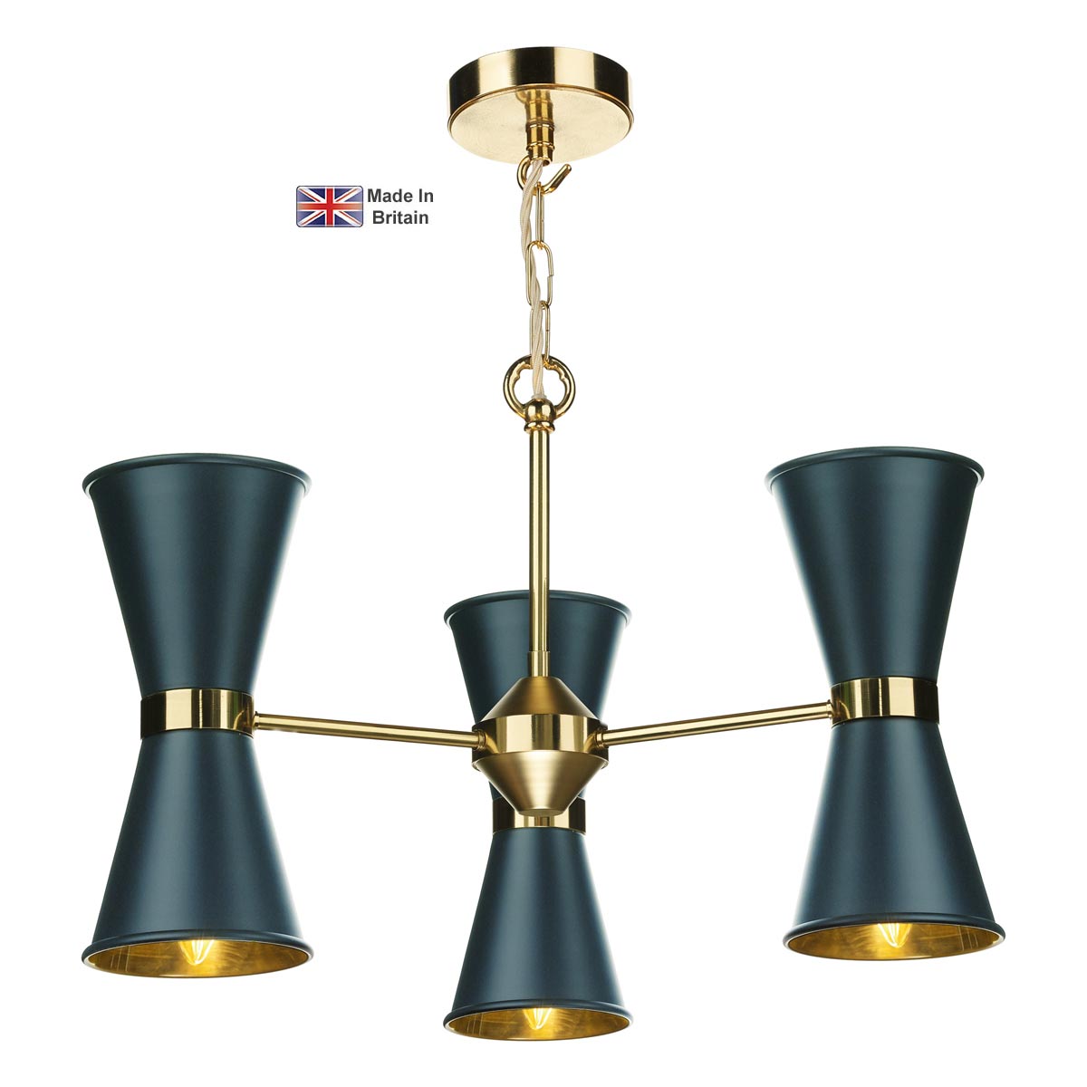 David Hunt Hyde 6 Light Solid Brass Pendant Smoke Blue Shades