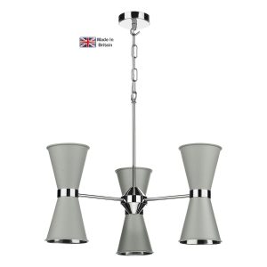 Hyde 6 light ceiling pendant in chrome powder grey shades with chain