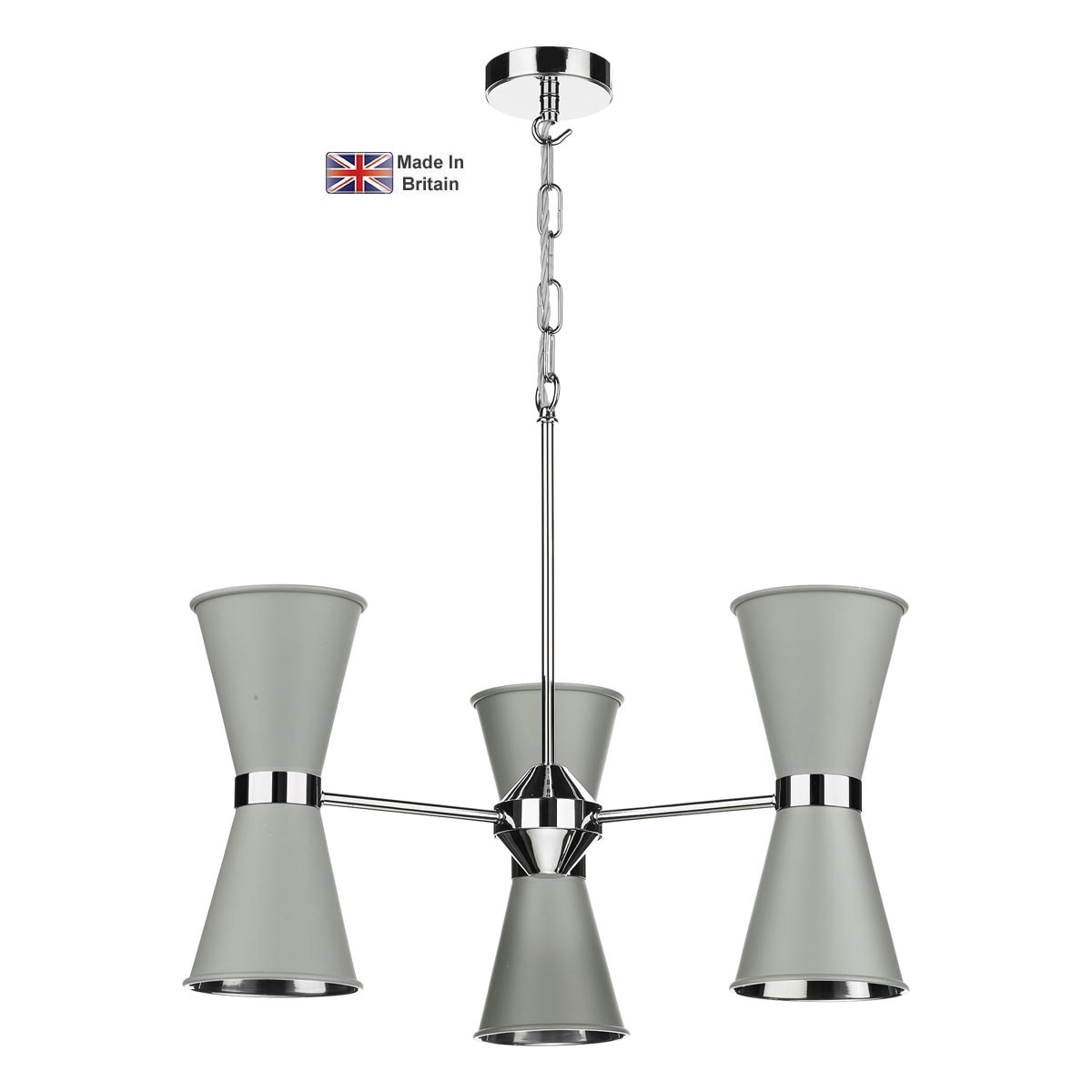 David Hunt Hyde Brass 6 Light Pendant In Chrome Powder Grey Shades