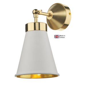 Hyde single solid polished brass wall light with white shade