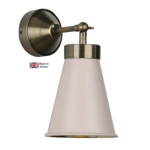 Hyde single solid antique brass wall light with Cotswold cream shade