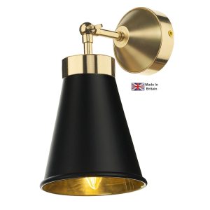 Hyde single solid polished brass wall light with matt black shade