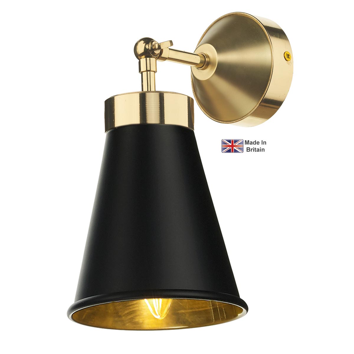 David Hunt Hyde Single Solid Polished Brass Wall Light Matt Black Shade