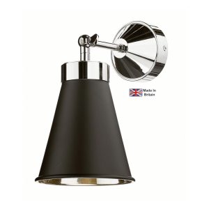 Hyde solid brass single wall light in chrome with matt black shade