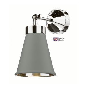 Hyde solid brass single wall light in chrome with powder grey shade