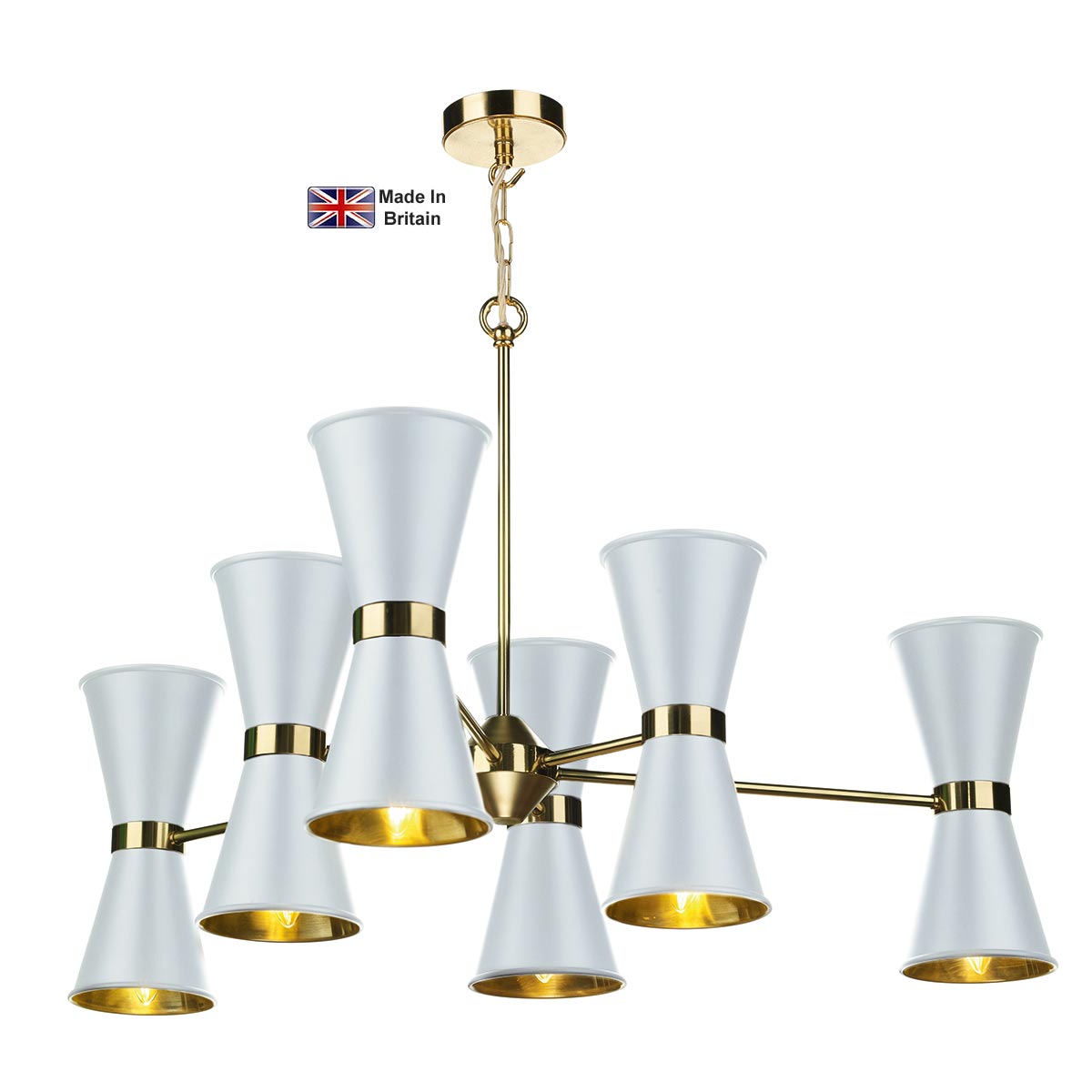 David Hunt Hyde Large 12 Light Solid Brass Pendant White Shades