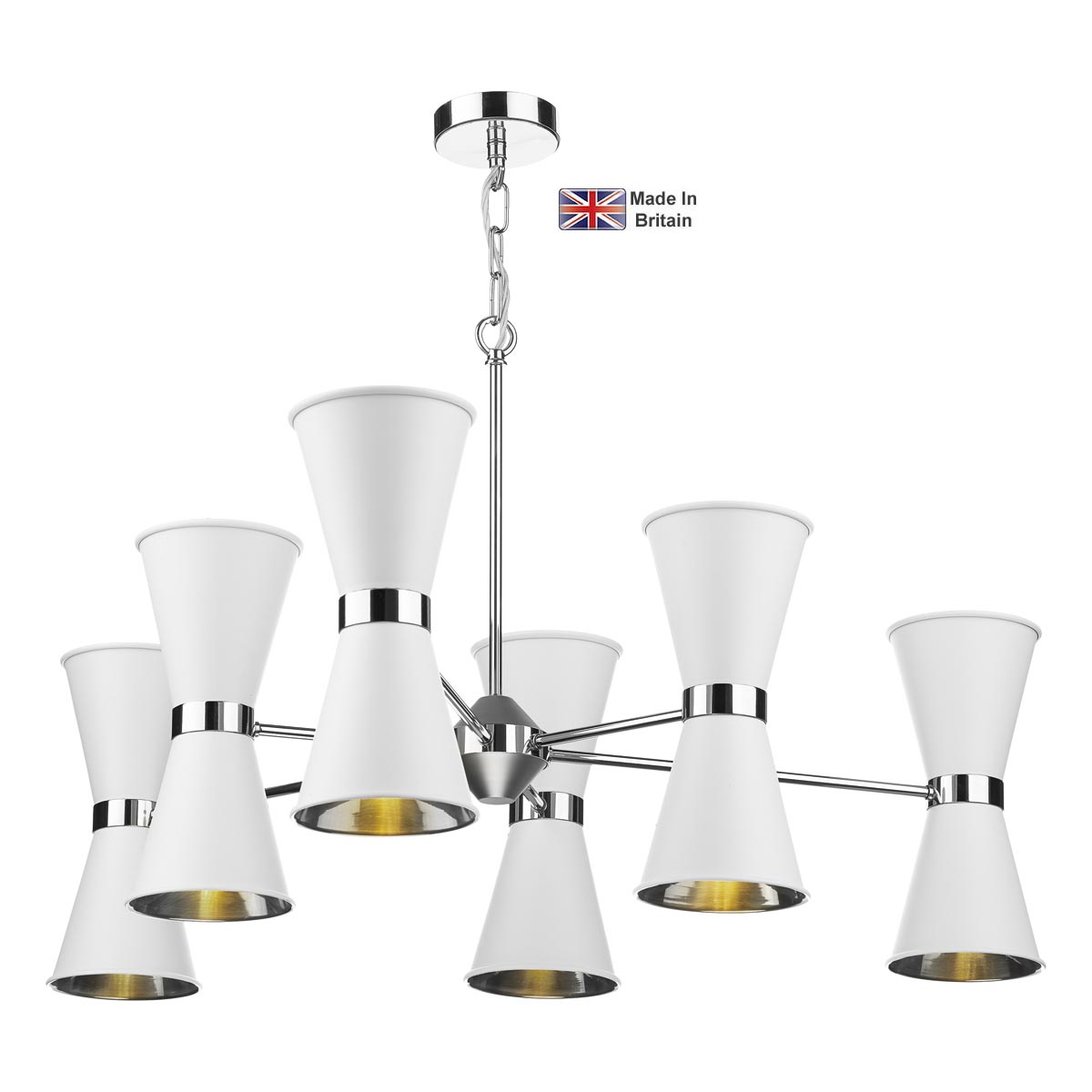 David Hunt Hyde Solid Brass 12 Light Pendant Chrome Arctic White Shades