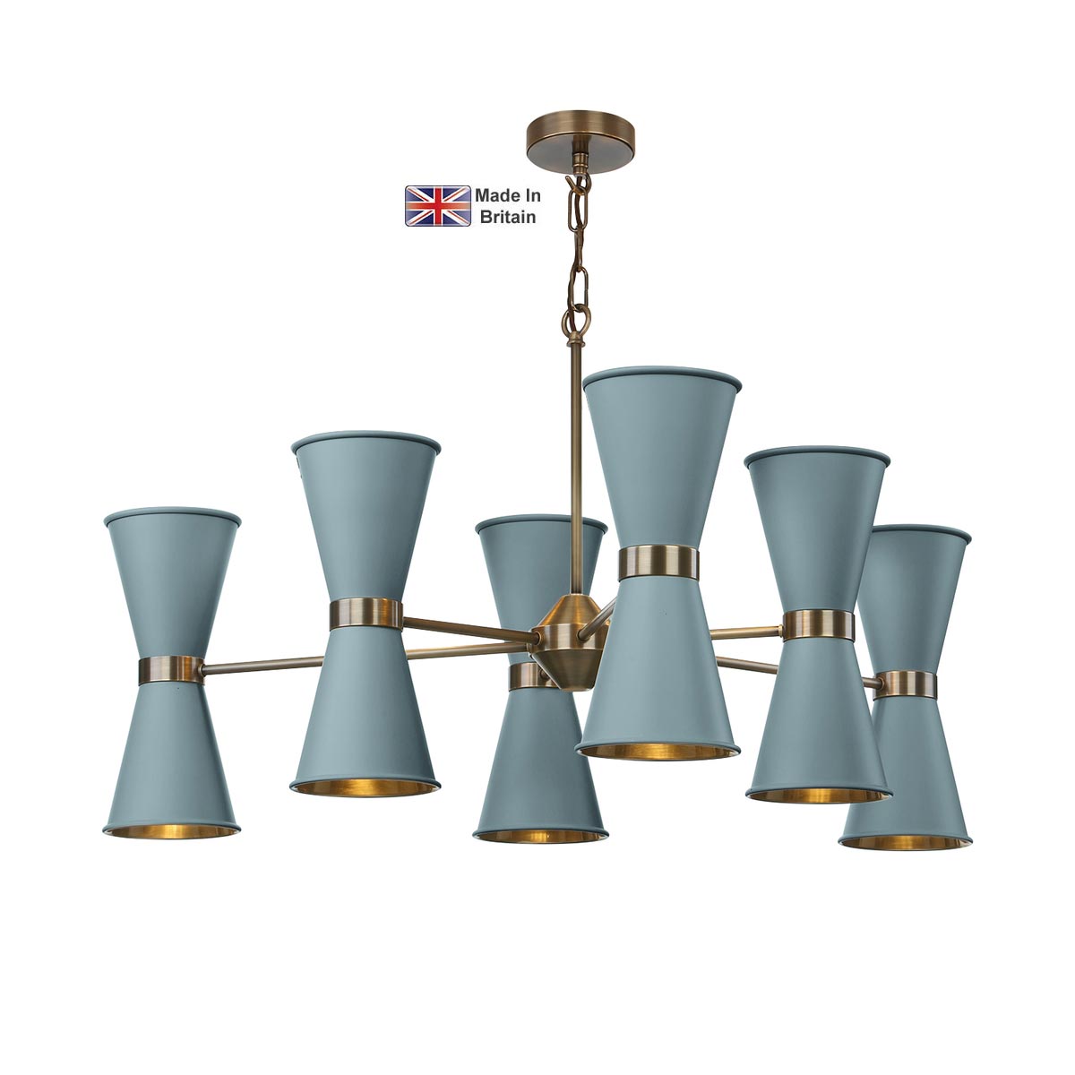 David Hunt Hyde Large 12 Light Antique Brass Pendant River Blue Shades