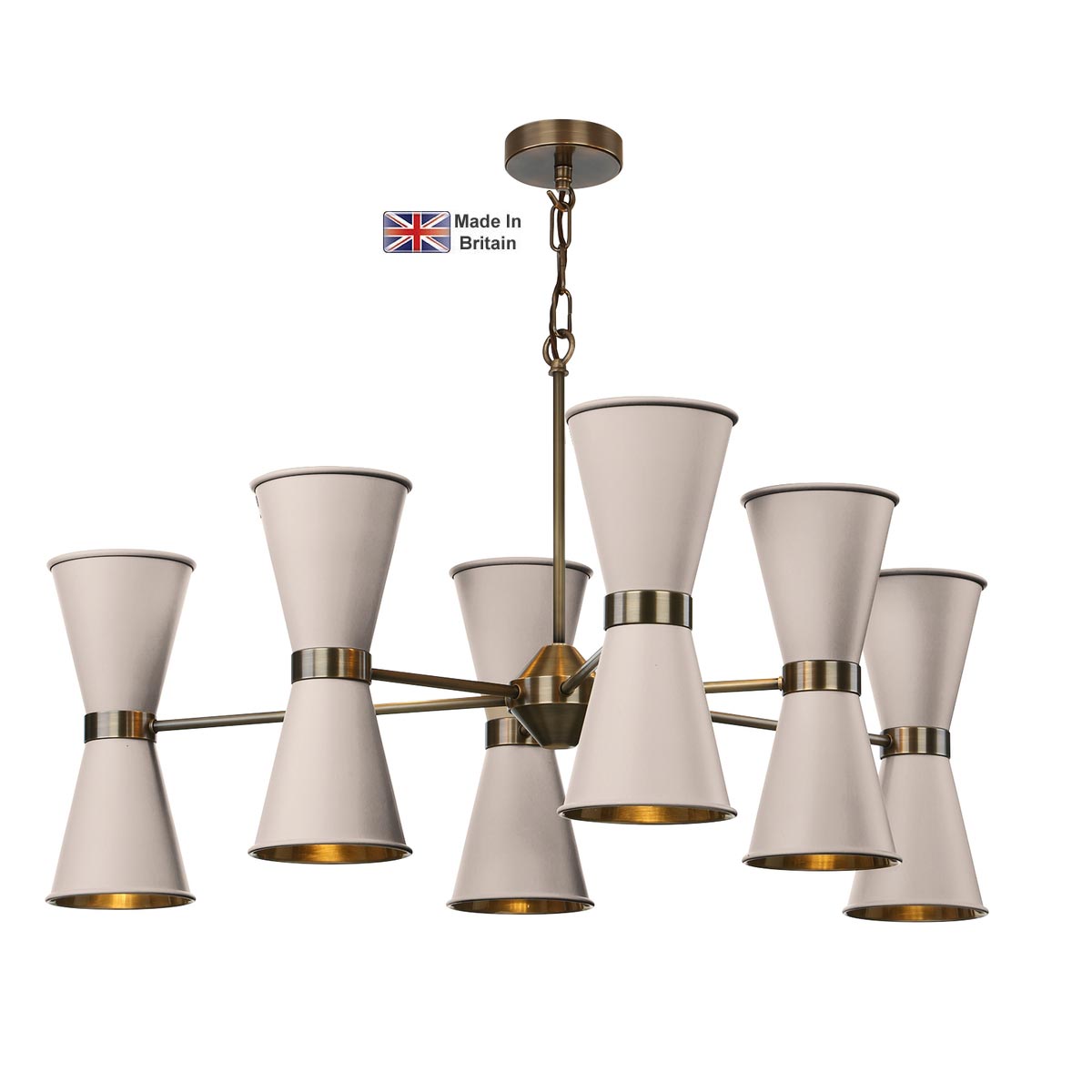 David Hunt Hyde 12 Light Antique Brass Pendant Cotswold Cream Shades