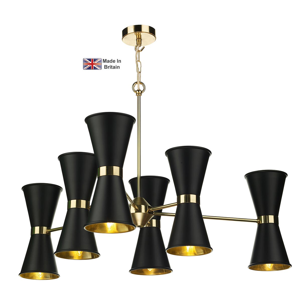 David Hunt Hyde Large 12 Light Solid Brass Pendant Matt Black Shades