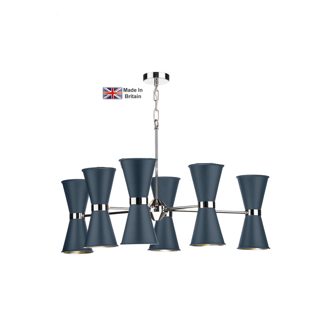 David Hunt Hyde Brass 12 Light Pendant In Chrome Smoke Blue Shades