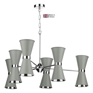 Hyde large solid brass 12 light ceiling pendant in chrome powder grey shades