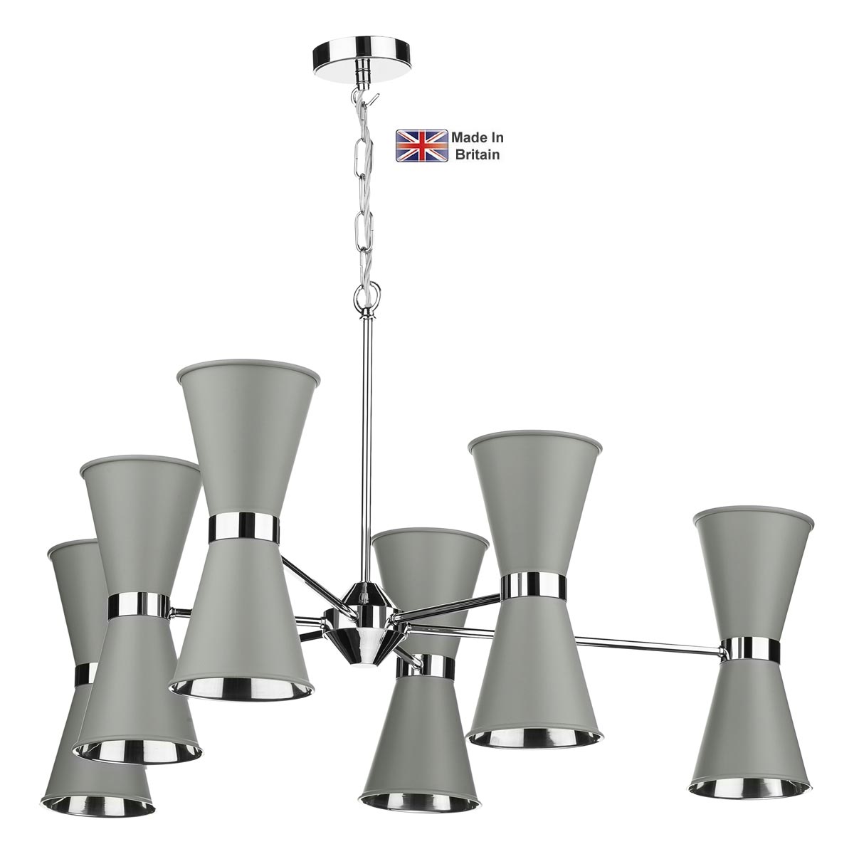 David Hunt Hyde Brass 12 Light Pendant In Chrome Powder Grey Shades