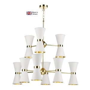 Hyde large 18 light solid polished brass ceiling pendant with white shades main image