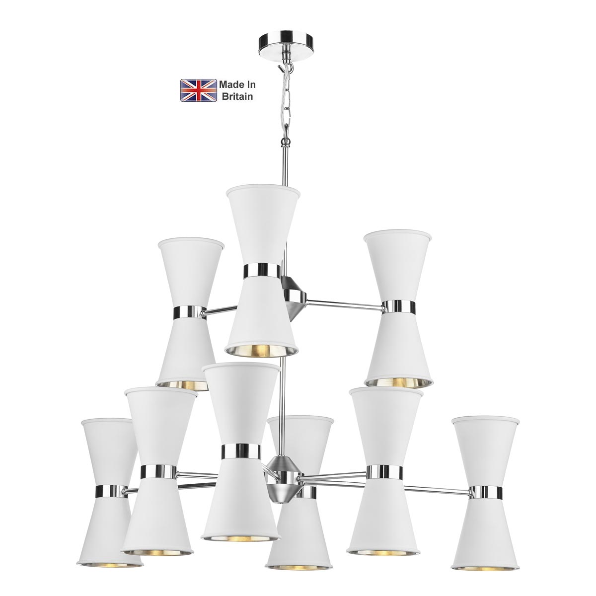 David Hunt Hyde Solid Brass 18 Light Pendant Chrome Arctic White Shades