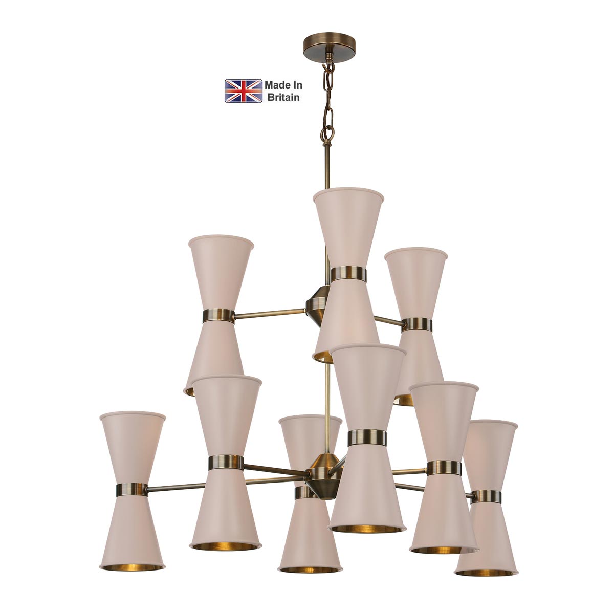 David Hunt Hyde 18 Light Antique Brass Pendant Cotswold Cream Shades