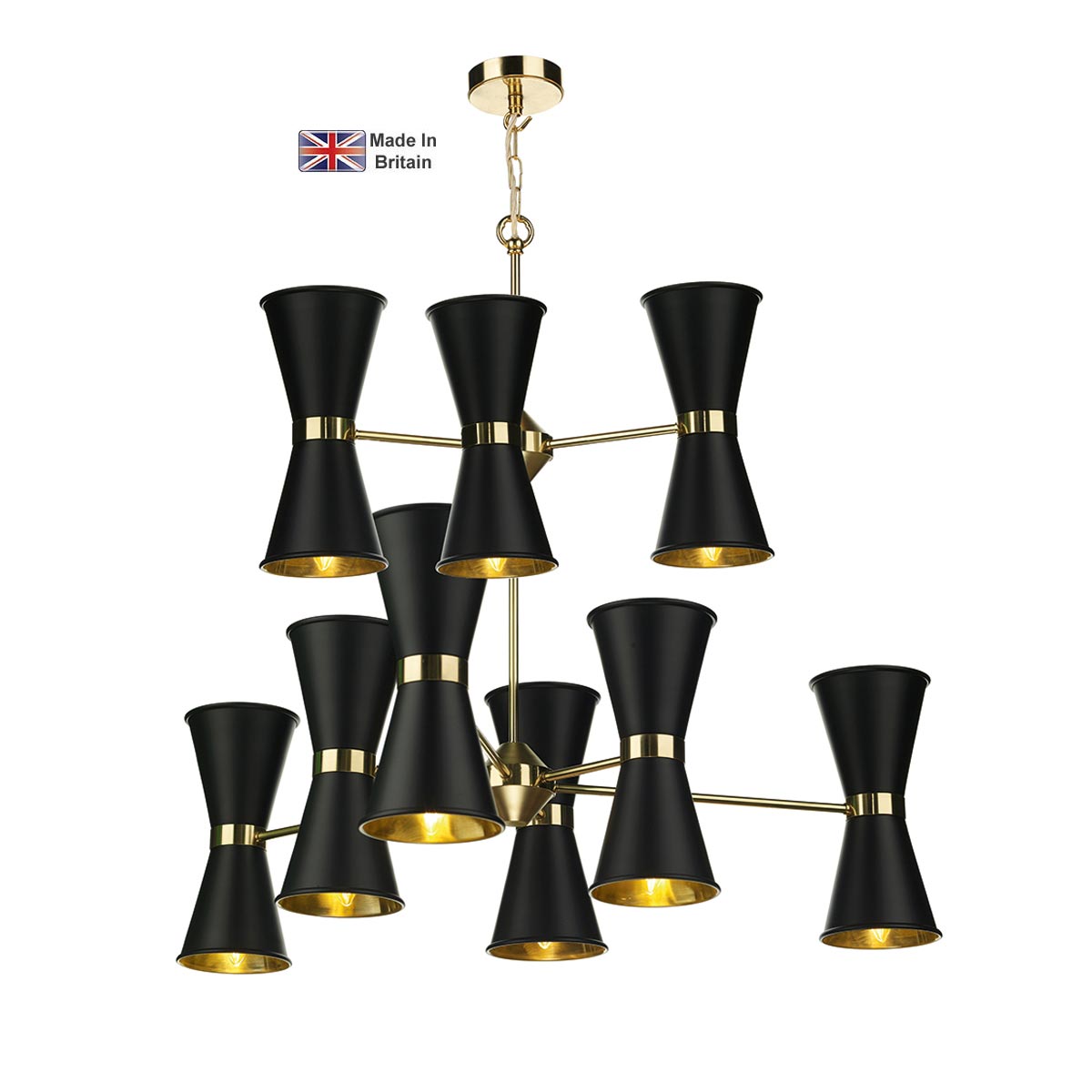 David Hunt Hyde Large 18 Light Solid Brass Pendant Matt Black Shades