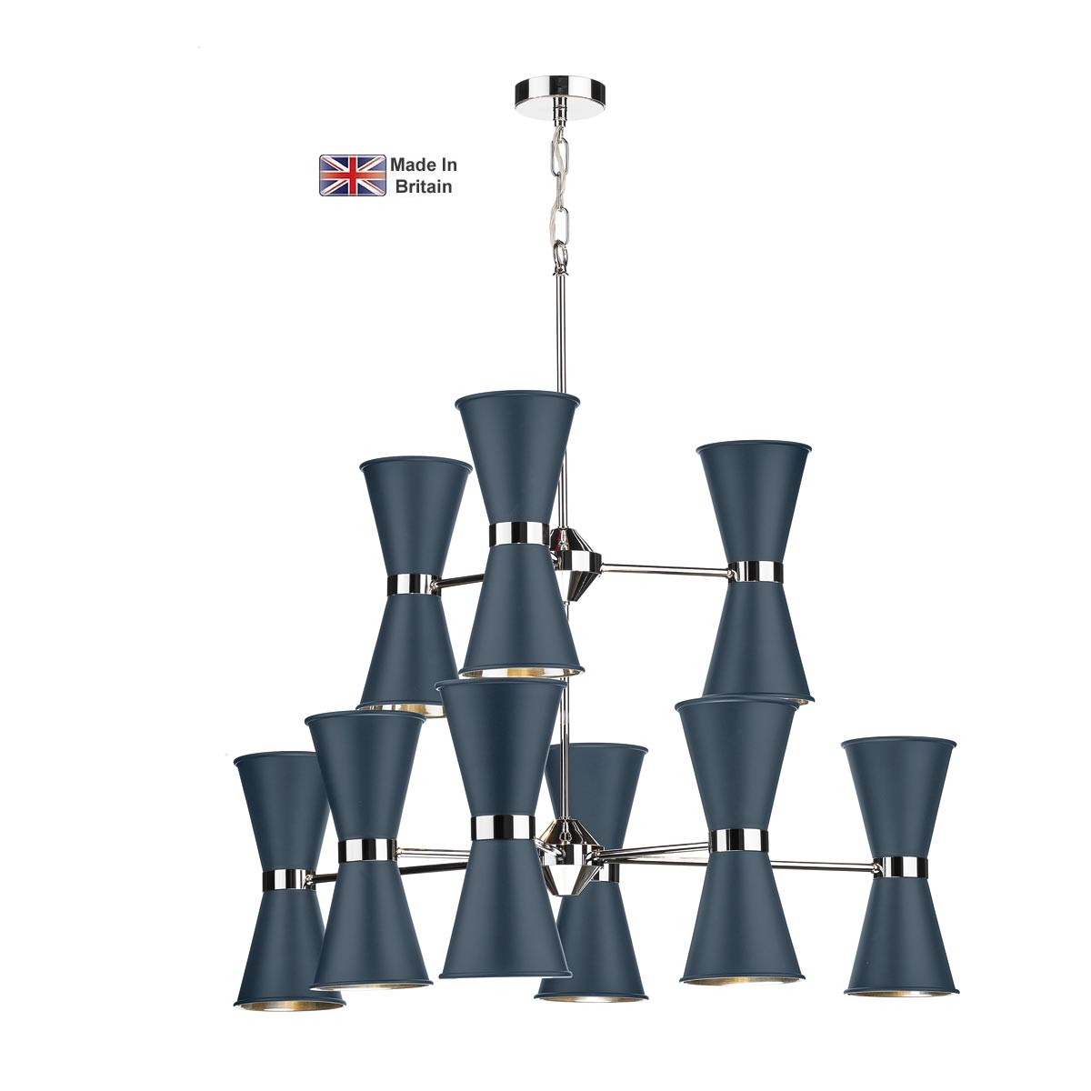 David Hunt Hyde Brass 18 Light Pendant In Chrome Smoke Blue Shades