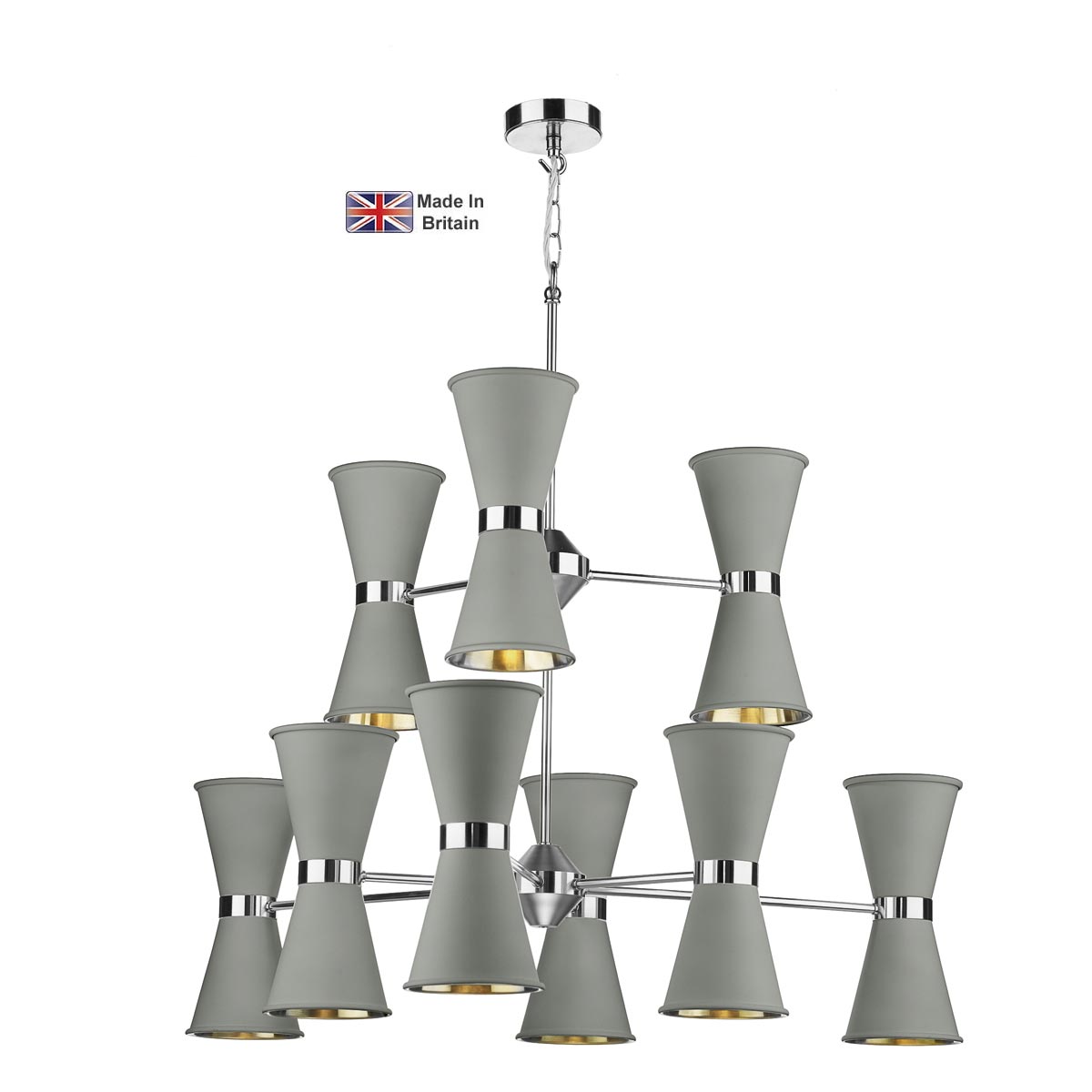 David Hunt Hyde Brass 18 Light Pendant In Chrome Powder Grey Shades