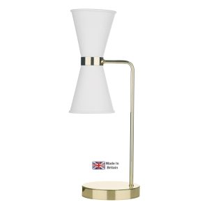 Hyde 2 light solid polished brass table lamp with white shades