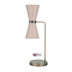 Hyde 2 light solid antique brass table lamp with Cotswold cream shades