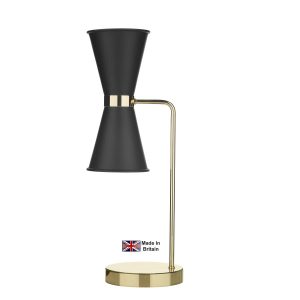 Hyde 2 light solid polished brass table lamp with matt black shades