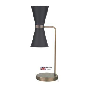 Hyde 2 light solid antique brass table lamp with matt black shades