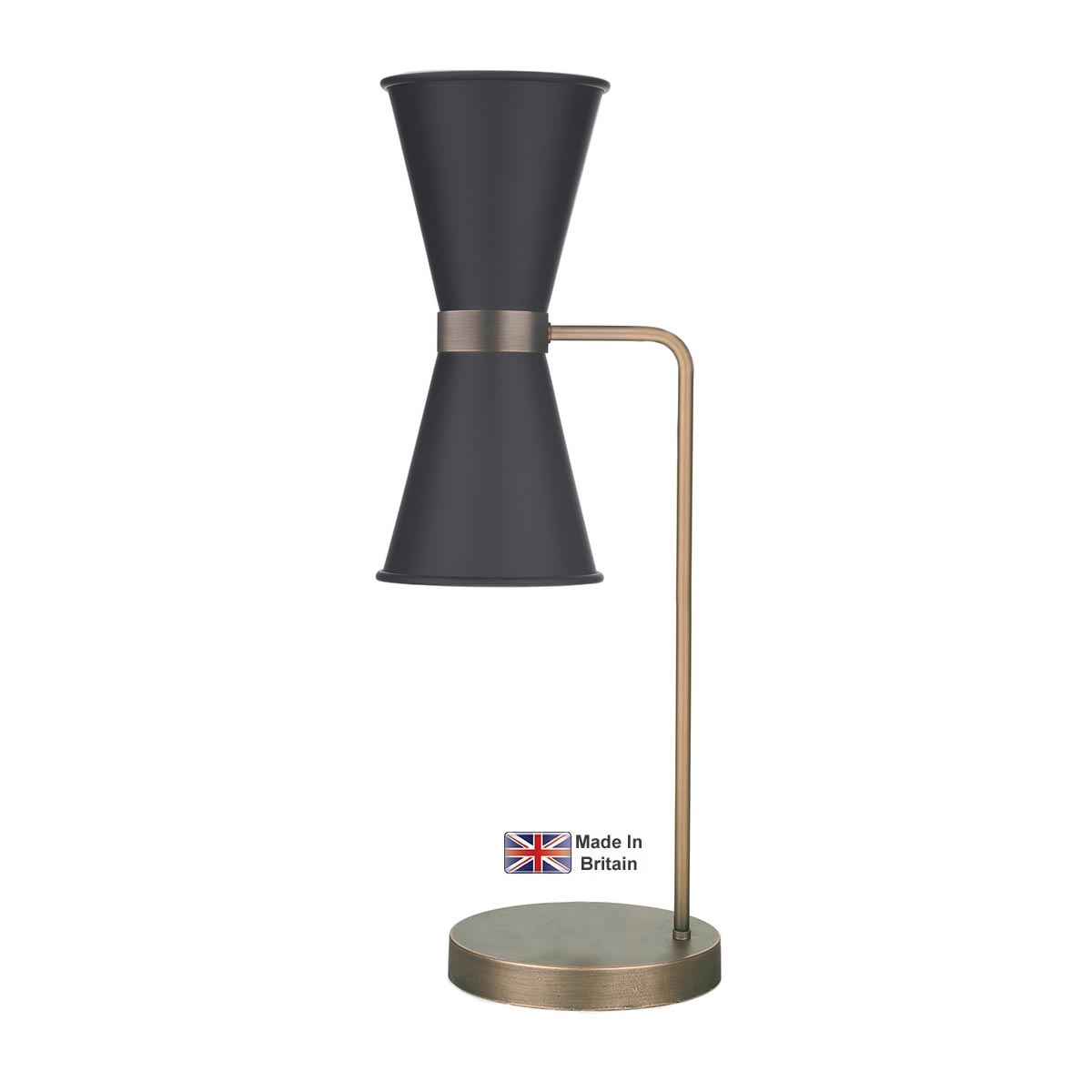 David Hunt Hyde 2 Light Antique Brass Table Lamp Matt Black Shades