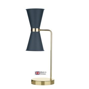 Hyde 2 light solid polished brass table lamp with smoke blue shades
