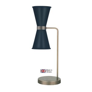 Hyde 2 light solid antique brass table lamp with smoke blue shades