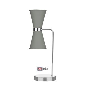 Hyde solid brass 2 light table lamp in chrome with powder grey shades
