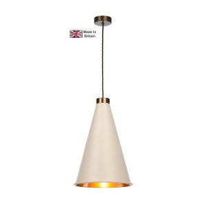 Hyde single light solid antique brass ceiling pendant with large Cotswold cream shade