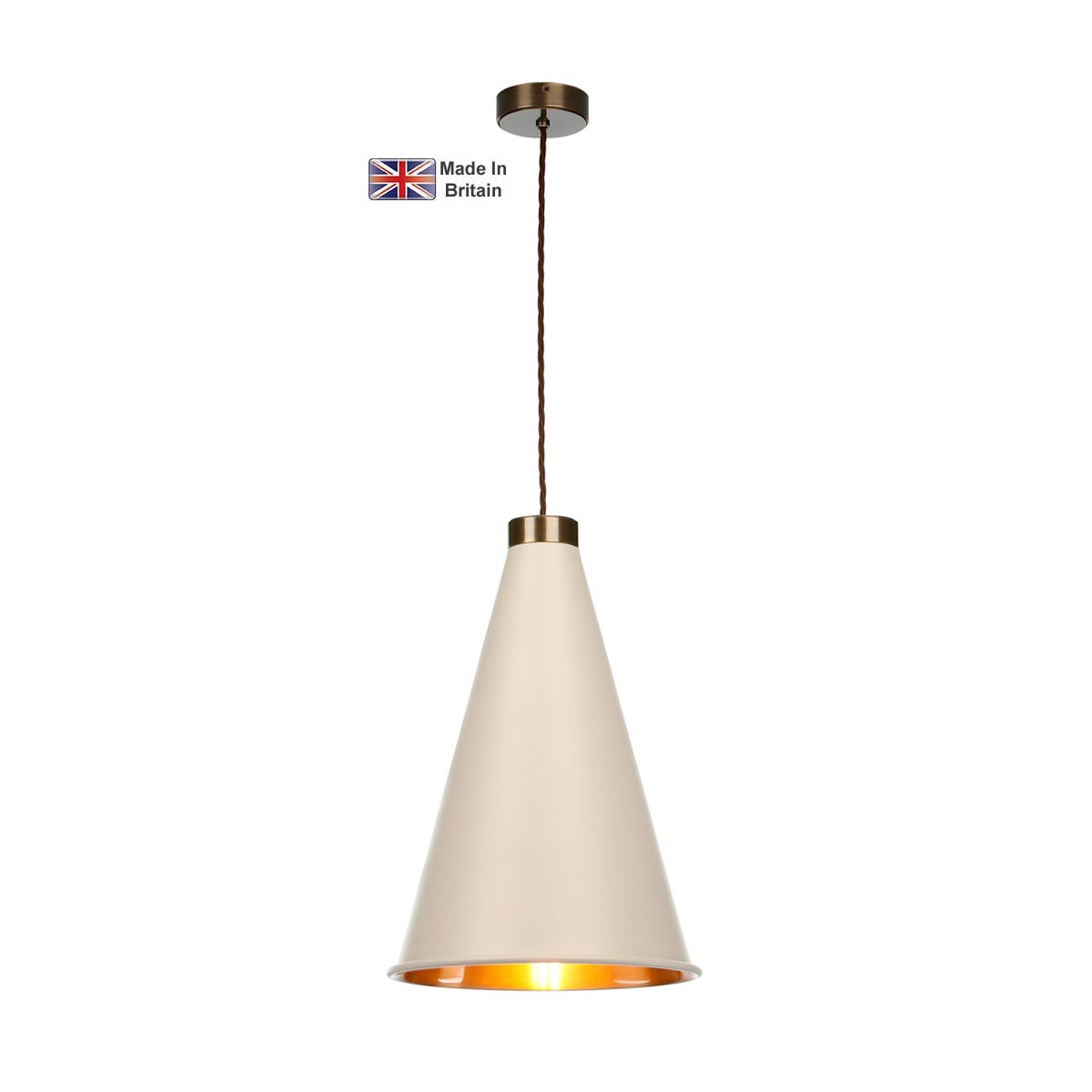 David Hunt Hyde Single Light Antique Brass Pendant Large Cream Shade